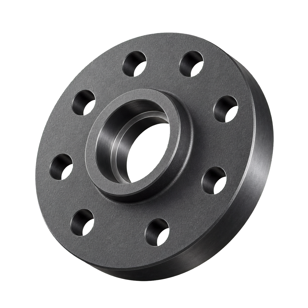 Flange de encaixe para solda com degrau interno visível, cubo curto e furos de parafusos