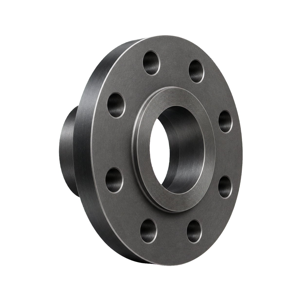 Flange sobreposto com cubo curto, passagem central e furos de parafusos
